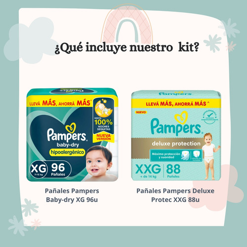 Imagen 2 de 4 de Combo x2 Pañales Pampers combinación Deluxe Proteccion XXG x 88u + Babydry XG x 96u