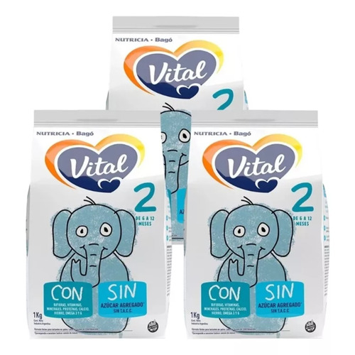 Imagen 1 de 6 de Combo x3 Leche en Polvo Vital 2 pouch 1kg