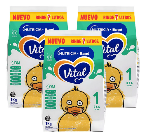 Imagen 1 de 4 de Combo x3 Leche en Polvo Vital 1 pouch 1kg