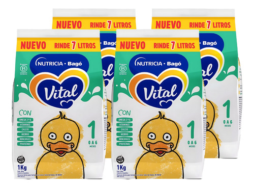 Imagen 1 de 4 de Combo x4 Leche en Polvo Vital 1 pouch 1kg