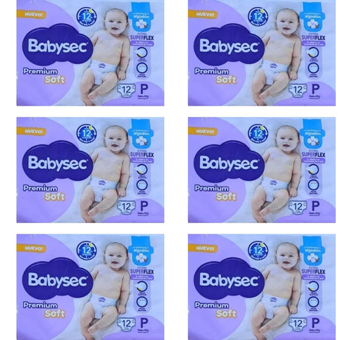 Imagen 1 de 2 de Combo x6 Pañales Babysec Premium Soft P x 12u