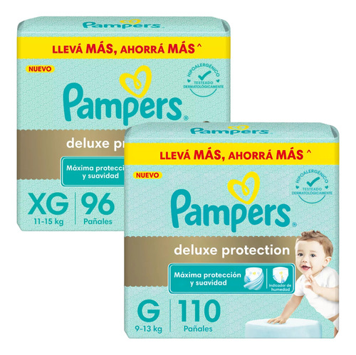 Imagen 1 de 4 de Combo Pampers Deluxe Protection G x 100u XG a 96u