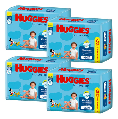 Imagen 1 de 9 de Set 4 Pack Pañales Huggies Protect Plus Grande Talle G