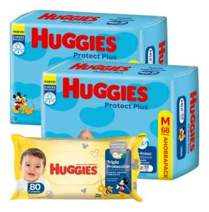 Imagen 1 de Pack X2 Pañales Huggies Protect Plus Y Toallitas Humedas 80u