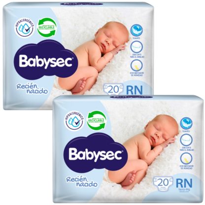 Imagen 1 de 5 de Combo x2 Pañales Babysec RN x 20u