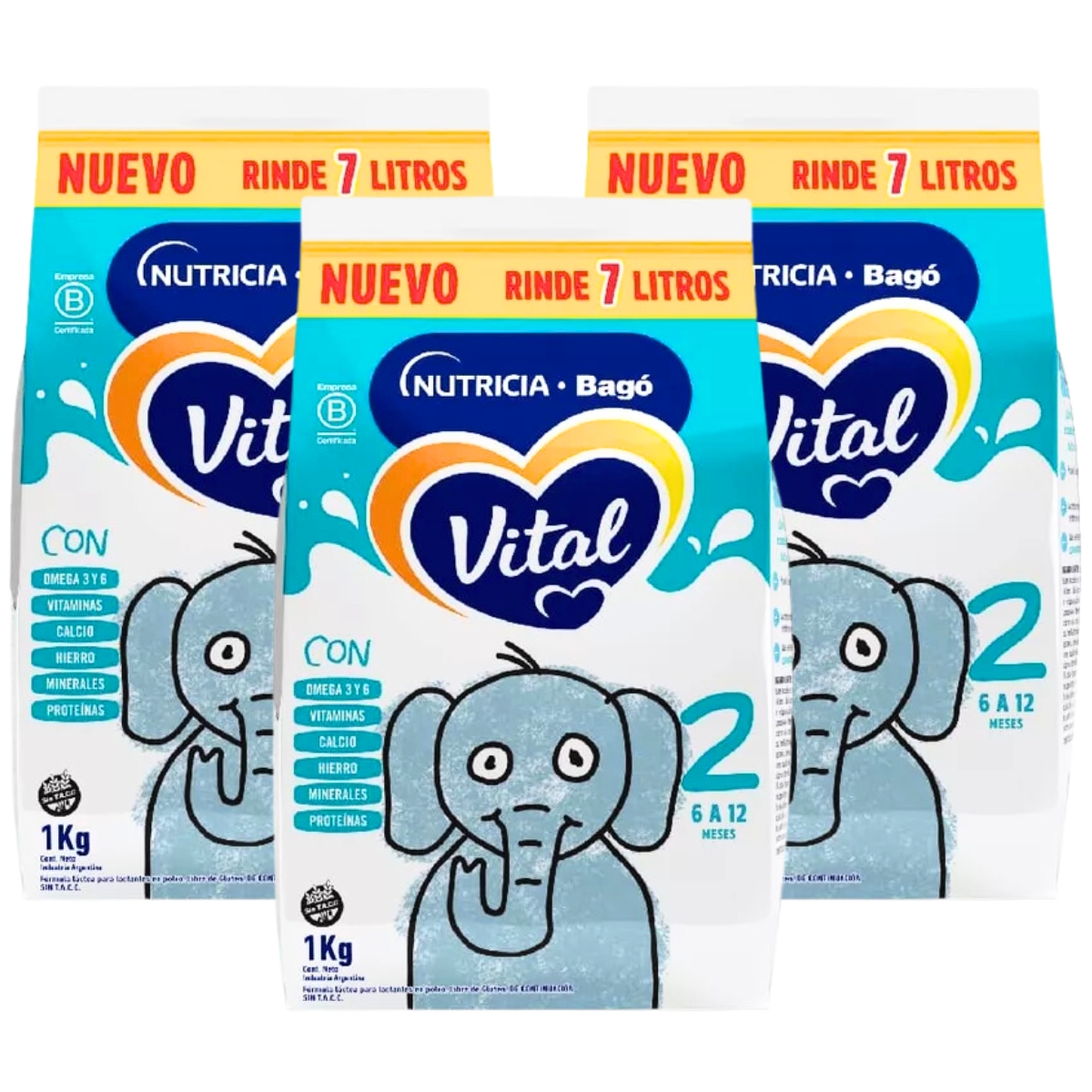 Imagen 1 de 6 de Combo x3 Leche en Polvo Vital 2 pouch 1kg