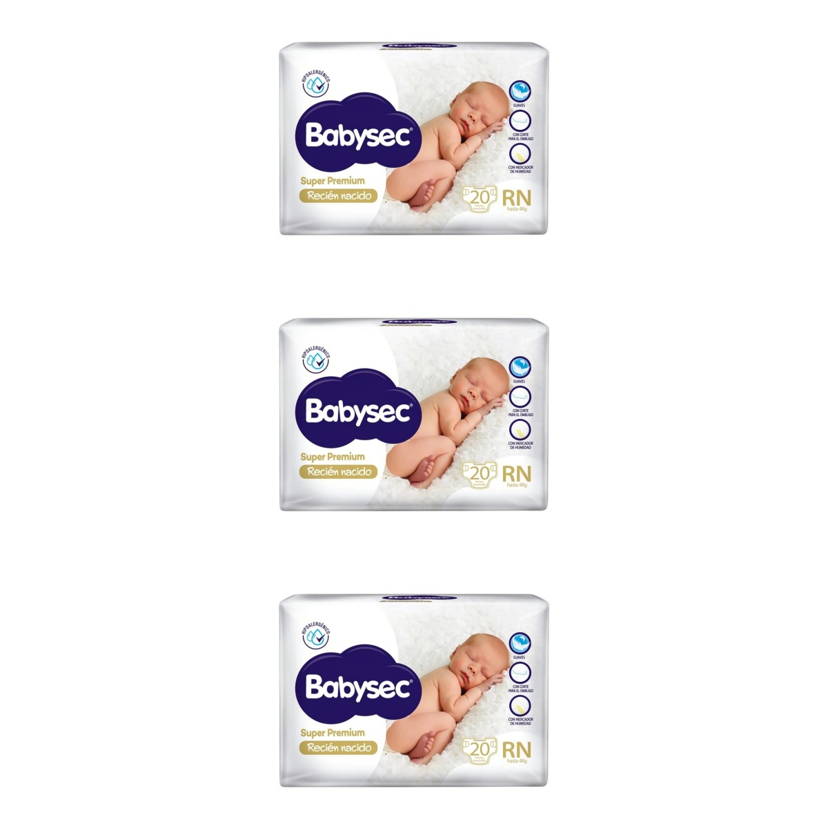 Imagen 1 de 2 de Combo x3 Pañales Babysec RN x 20u