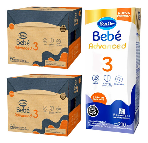 Imagen 1 de 4 de Combo x24 Leche Liquida Sancor Bebe Advanced 3 Brick 200 Ml