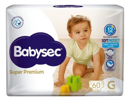 Imagen 1 de 2 de Babysec Pañales Super Premium G x 60 unidades