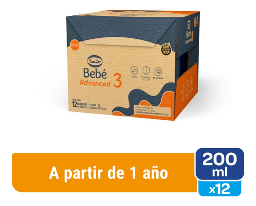 Imagen 2 de 4 de Combo x12 Leche Liquida Sancor Bebe Advanced 3 Brick 200 Ml