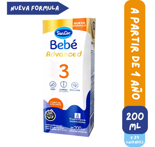 Imagen 3 de 4 de Combo x24 Leche Liquida Sancor Bebe Advanced 3 Brick 200 Ml