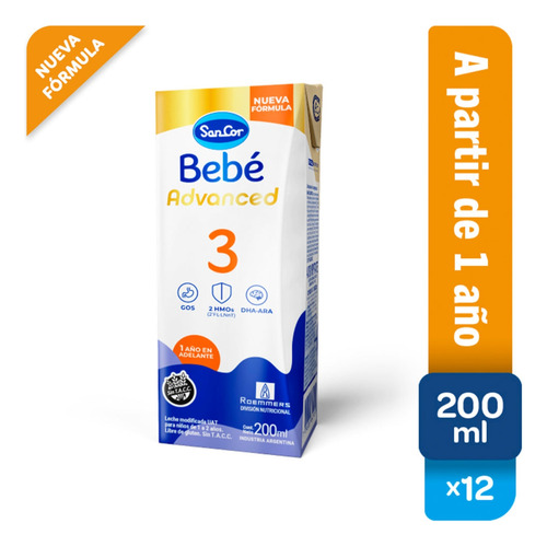 Imagen 3 de 4 de Combo x12 Leche Liquida Sancor Bebe Advanced 3 Brick 200 Ml