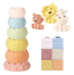 Miniatura 1 de 5 de Set Apilable Con Cubos Torres Y Animalitos De Goma Baby Favorite