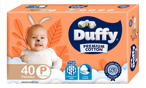 Imagen 1 de 3 de Pañales Duffy Hiperpack Premium Cotton P 40 Unidades