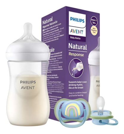 Imagen 1 de 1 de Mamadera Avent Natural 260ml + 1 Chupete Ultra Air Animals