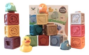 Miniatura 3 de 7 de Juego Didactico De Goma Blanda Cubos Y Animalitos Para Bebe Color Pastel