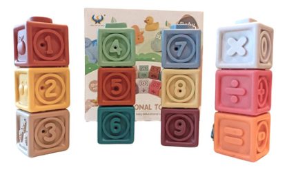 Imagen 6 de 7 de Juego Didactico De Goma Blanda Cubos Y Animalitos Para Bebe Color Pastel