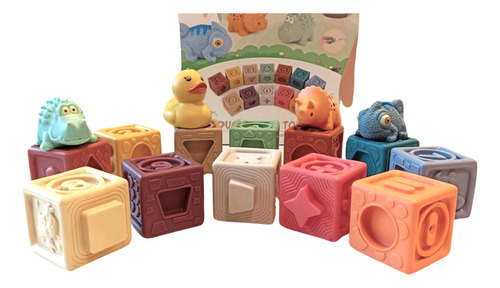 Imagen 5 de 7 de Juego Didactico De Goma Blanda Cubos Y Animalitos Para Bebe Color Pastel