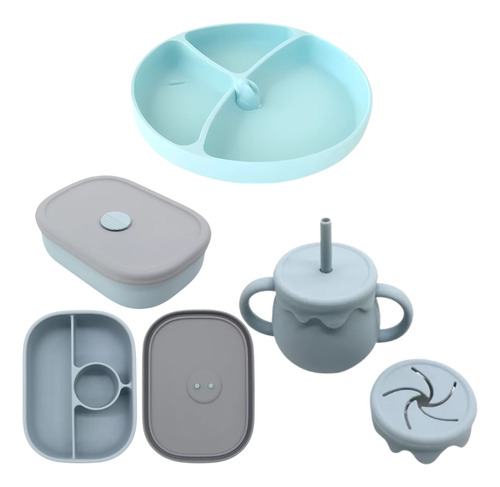 Imagen 1 de 1 de Combo Silicona Plato Lunchera Divisiones Taza Multifuncional