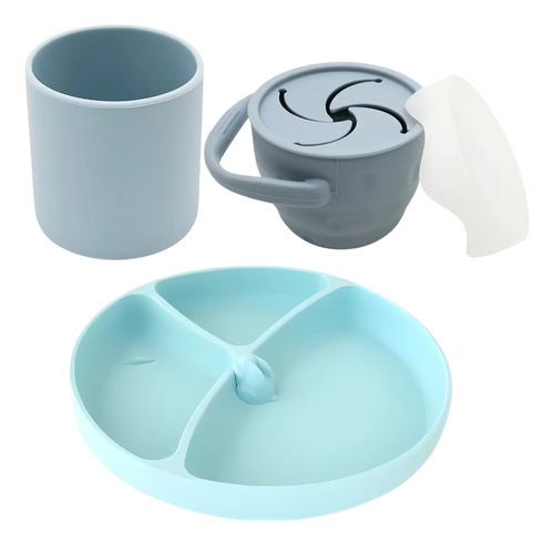 Imagen 1 de 1 de Set Silicona Plato + Vaso + Taza Para Snack Apto Microondas