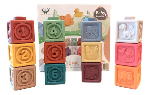 Imagen 7 de 7 de Juego Didactico De Goma Blanda Cubos Y Animalitos Para Bebe Color Pastel