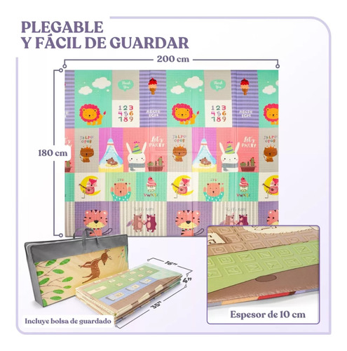 Imagen 5 de 10 de Alfombra Antigolpes Bebe Piso Impermeable 180 X 200 Cm (animales/globos)
