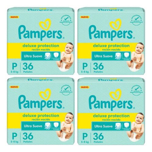 Imagen 1 de 3 de Combo 4 Pañales Pampers Deluxe Protection Pequeño P 36u