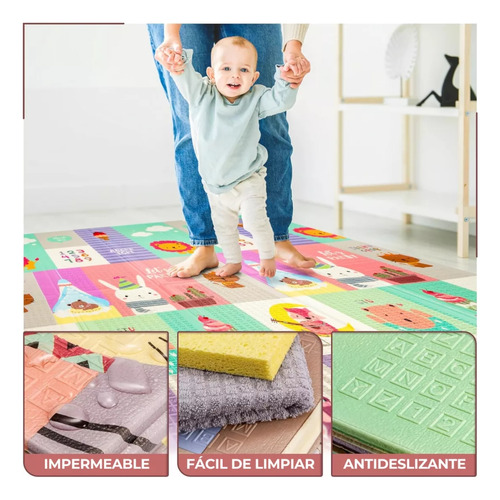 Imagen 6 de 10 de Alfombra Antigolpes Bebe Piso Impermeable 180 X 200 Cm (animales/globos)