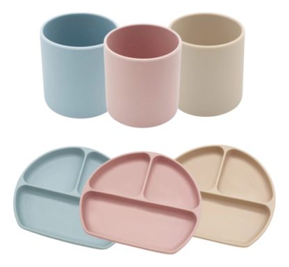 Imagen 1 de 1 de Combo Alimentacion Silicona: Plato Divisiones Ventosa + Vaso