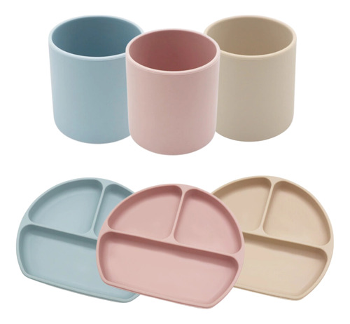 Imagen 1 de 1 de Combo Alimentacion Silicona: Plato Divisiones Ventosa + Vaso