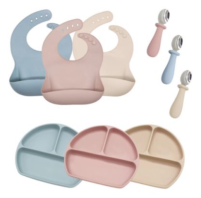 Imagen 1 de 1 de Combo Alimentacion Silicona: Plato Divisiones Babero Cuchara