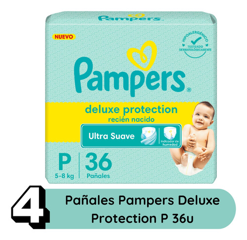 Imagen 2 de 3 de Combo 4 Pañales Pampers Deluxe Protection Pequeño P 36u