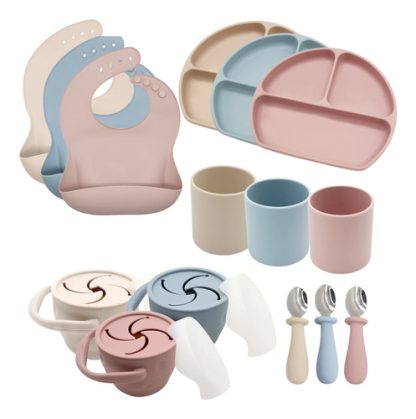 Imagen 1 de 1 de Combo Alimentacion Silicona: Plato Babero Cuchara Taza Vaso