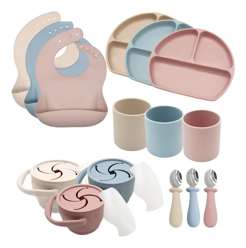 Imagen 1 de 1 de Combo Alimentacion Silicona: Plato Babero Cuchara Taza Vaso