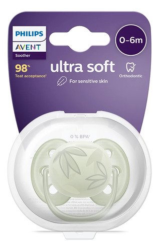 Imagen 2 de 4 de Chupete Avent Ultra Soft Premium 0-6m Palmeras Verde