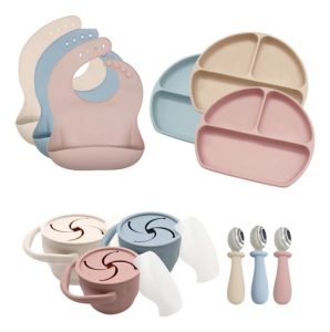 Miniatura 1 de 1 de Combo Alimentacion Silicona: Plato Babero Cuchara Taza Snack