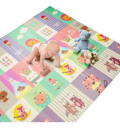 Imagen 3 de 10 de Alfombra Antigolpes Bebe Piso Impermeable 180 X 200 Cm (animales/globos)