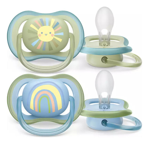 Imagen 2 de 4 de Chupete Philips Avent Ultra Air Scf085/58 X2u 0-6 Meses (Arcoiris - Sol)