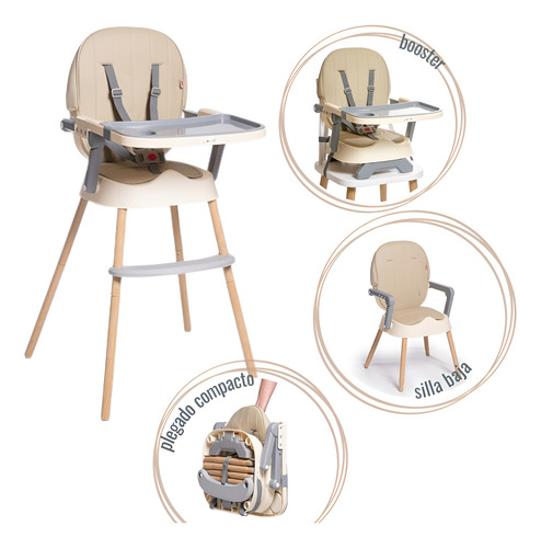 Silla De Comer Bebe Tapizada Ecocuero 3en1 Plegado Compacto