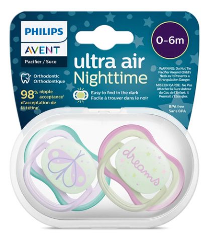 Imagen 2 de 2 de Chupete Philips Avent Ultra Air Night Time 0-6 Meses x 2 unidades - Libélula/Dreams