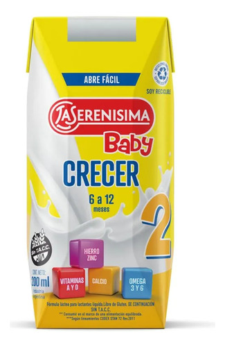 Imagen 1 de 3 de Leche La Serenisima Baby Etapa 2 x 200ml (6 a 12 meses)