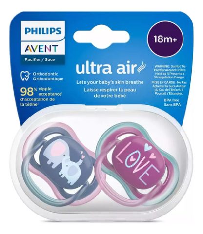 Imagen 2 de 3 de Chupete Philips Avent Ultra Air +18 meses x2 unidades - Elefantes