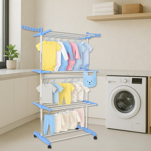 Imagen 3 de 3 de Tender Vertical Plegable Con Ruedas Para Ropa De Bebé