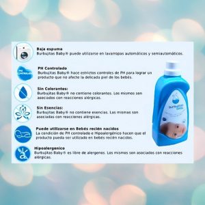 Miniatura 3 de 3 de Jabón Ropa Bebe Burbujitas Baby 1 Litro Hipoalergénico Recién Nacido Ph Controlado