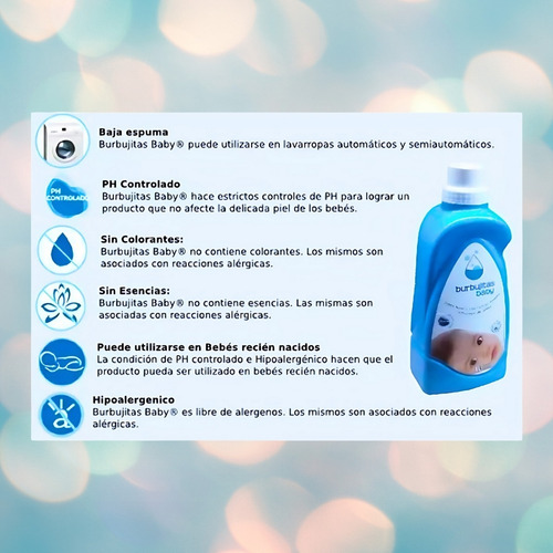 Imagen 3 de 3 de Jabón Ropa Bebe Burbujitas Baby 1 Litro Hipoalergénico Recién Nacido Ph Controlado