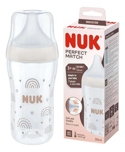 Imagen 1 de 6 de Mamadera Nuk Perfect Match 260ml Natural Anticolicos