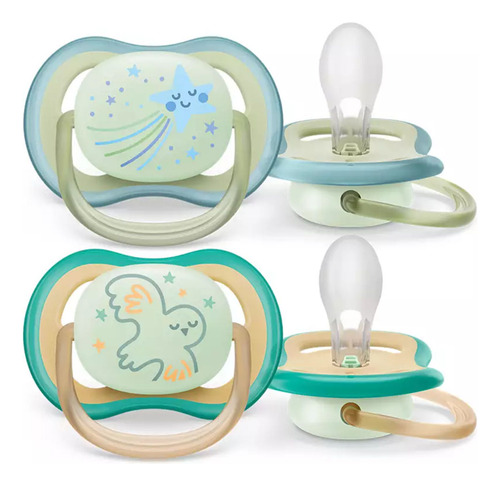 Imagen 2 de 4 de Chupete Philips Avent Ultra Air Scf376/18 Silicona Night Time Brilla en la Oscuridad