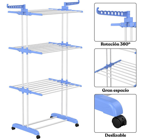 Imagen 2 de 3 de Tender Vertical Plegable Con Ruedas Para Ropa De Bebé