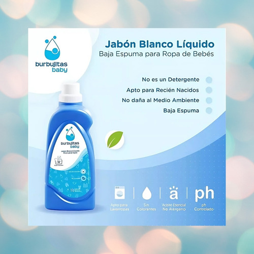 Imagen 2 de 3 de Jabón Ropa Bebe Burbujitas Baby 1 Litro Hipoalergénico Recién Nacido Ph Controlado
