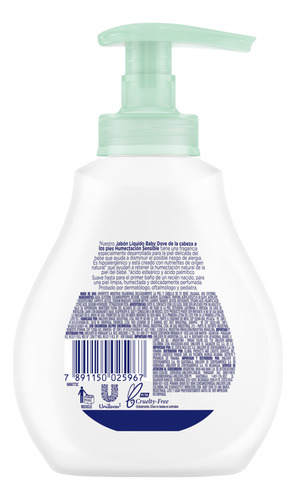 Imagen 3 de 7 de Jabón Líquido Baby Dove Humectación Sensible Con Dosificador 200 ml